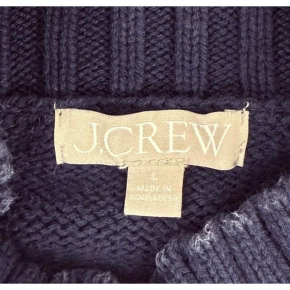 J.Crew Turtleneck Sweater Women Large Navy Stripe Cotton Chunky Knit Coastal - Picture 9 of 16